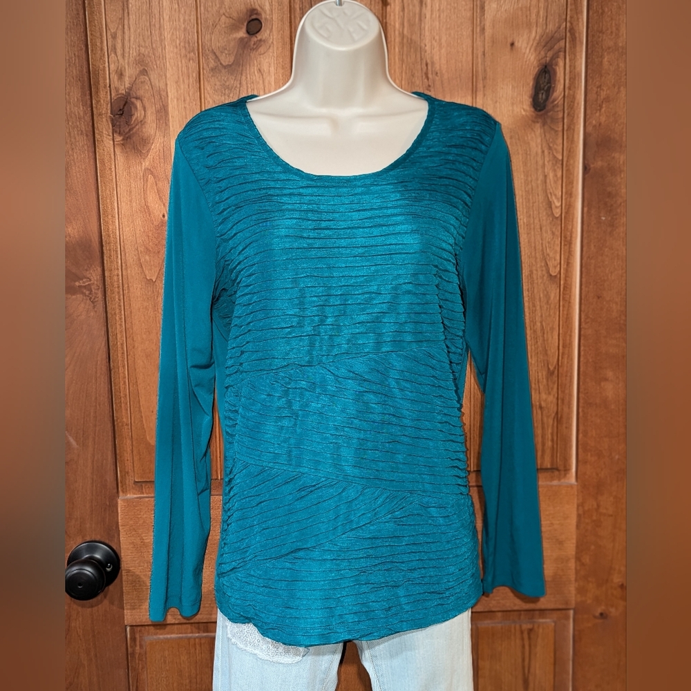 Christopher & Banks Teal Textured Long Sleeve Top